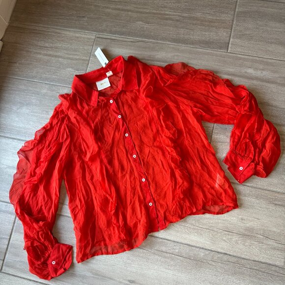 NWT Maeve by Anthropologie Orange Flowy Button Down Blouse - Women's XL - Picture 2 of 12
